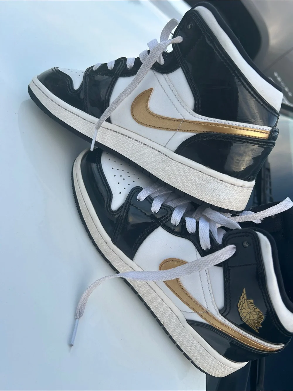 Nike Black White Gold Jordan Ones Sneakers